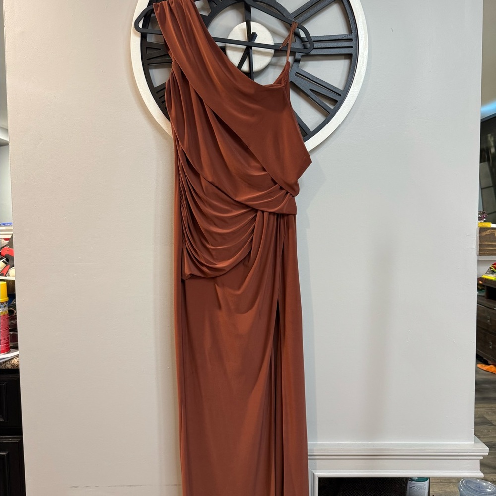 Elegant One-Shoulder Brown Dress